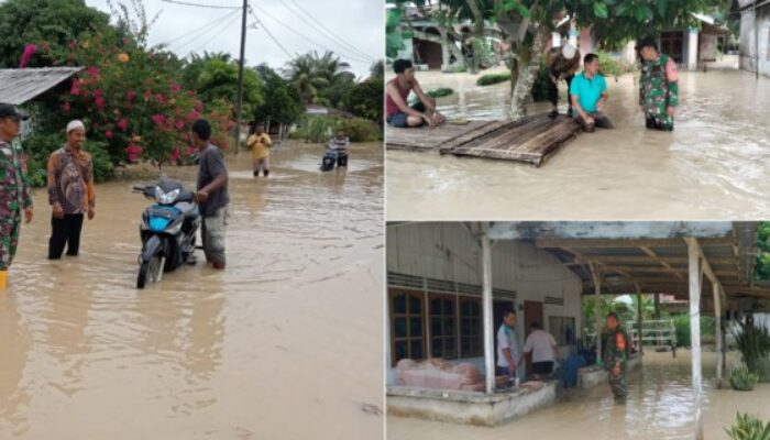 Danramil Perintahkan Babinsa Bantu Warga di Dua Desa Terdampak Banjir di Dolok Masihul