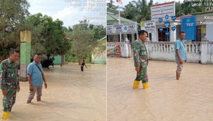 Babinsa Dolok Masihul Monitoring Kondisi Banjir di Bukit Cermin