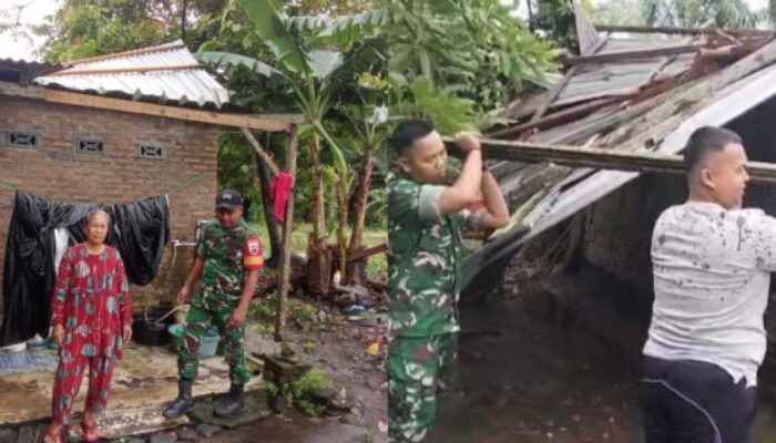 Babinsa Perbaungan Bantu Korban Bencana Puting Beliung