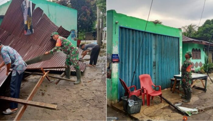 Babinsa DS Bantu Warga Terdampak Angin Puting Beliung