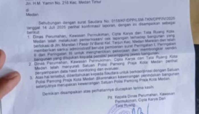 TKN Minta Satpol Bongkar Bangunan Tanpa PBG di Jalan Marelan 1
