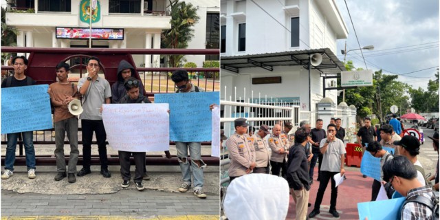 Teks : Aksi Unjukrasa Forum Peduli Pembangunan dan Penegakan Hukum (P3H) yang berlangsung di Kantor Pemko dan Kejari Medan. (ist)