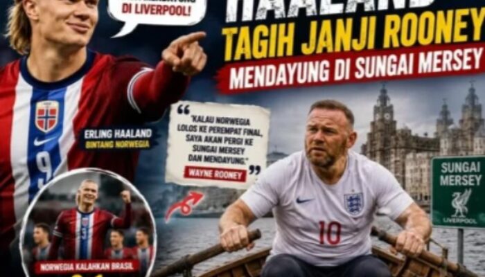 Haaland Tagih Janji Rooney Mendayung di Sungai Mersey Jelang Inggris Vs Norwegia ​Panas Sebelum Laga