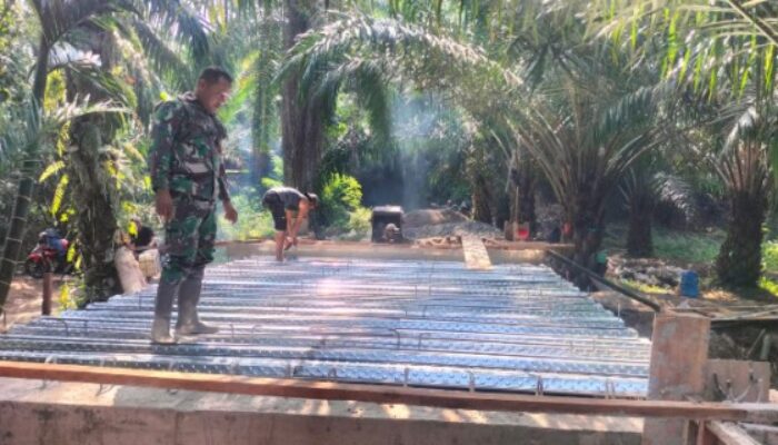 Personil Kodim DS Bersama Warga Bangun Jembatan Kelapa Bajohom