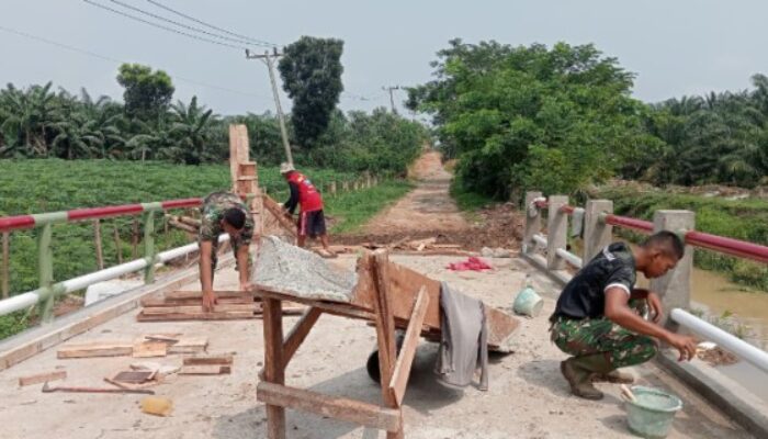 Kolaborasi TNI Bersama Warga Bangun Jembatan di Pertapaan